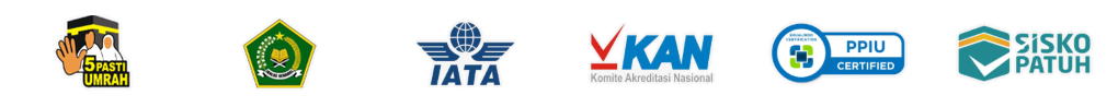 Logo 5 Pasti Umrah, Kementerian Agama, IATA, KAN, PPIU Certified, dan Siskopatuh