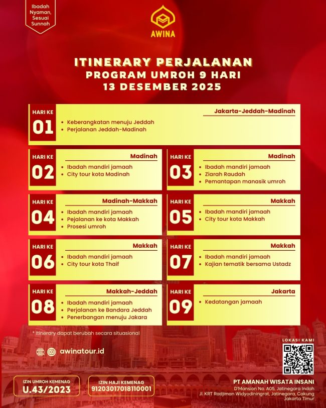 Itinerary Umroh Desember 2025 AWINA