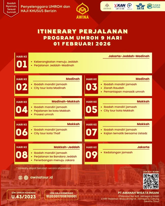 Itinerary Umroh Februari 2026 AWINA