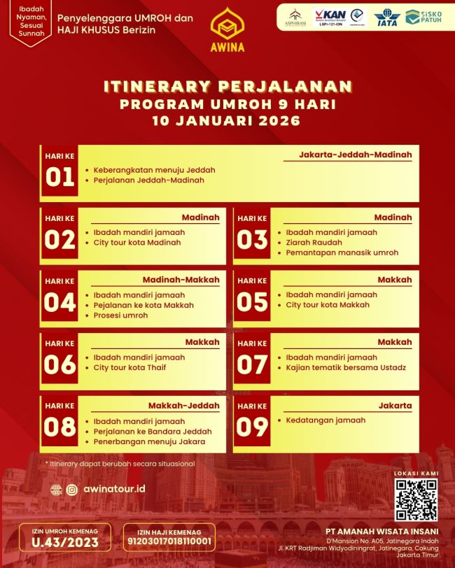 Itinerary Umroh Januari 2026 AWINA