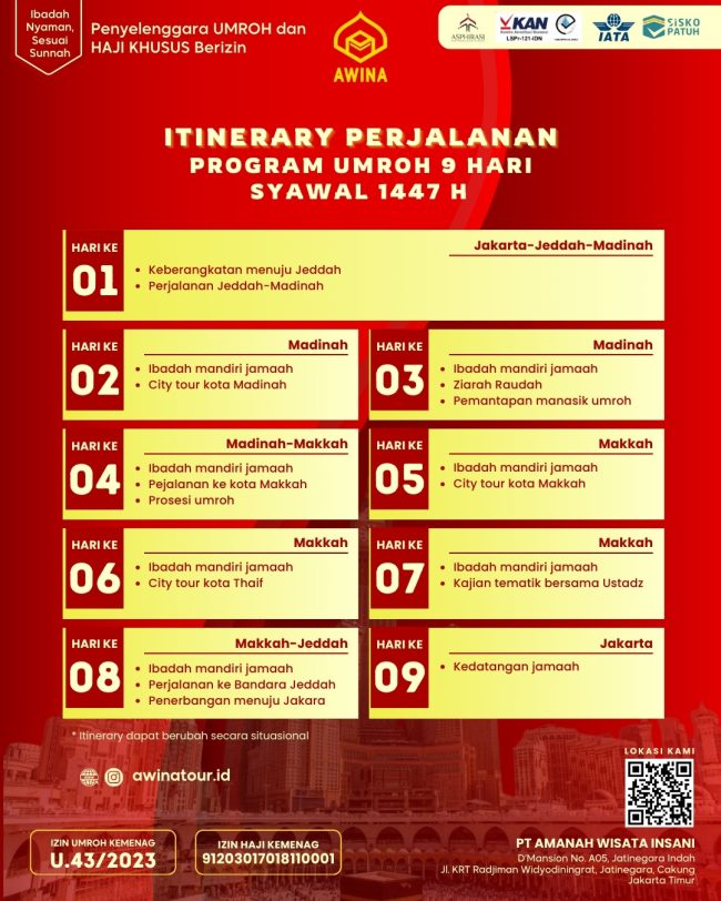 Itinerary Umroh Syawal 1447 H AWINA